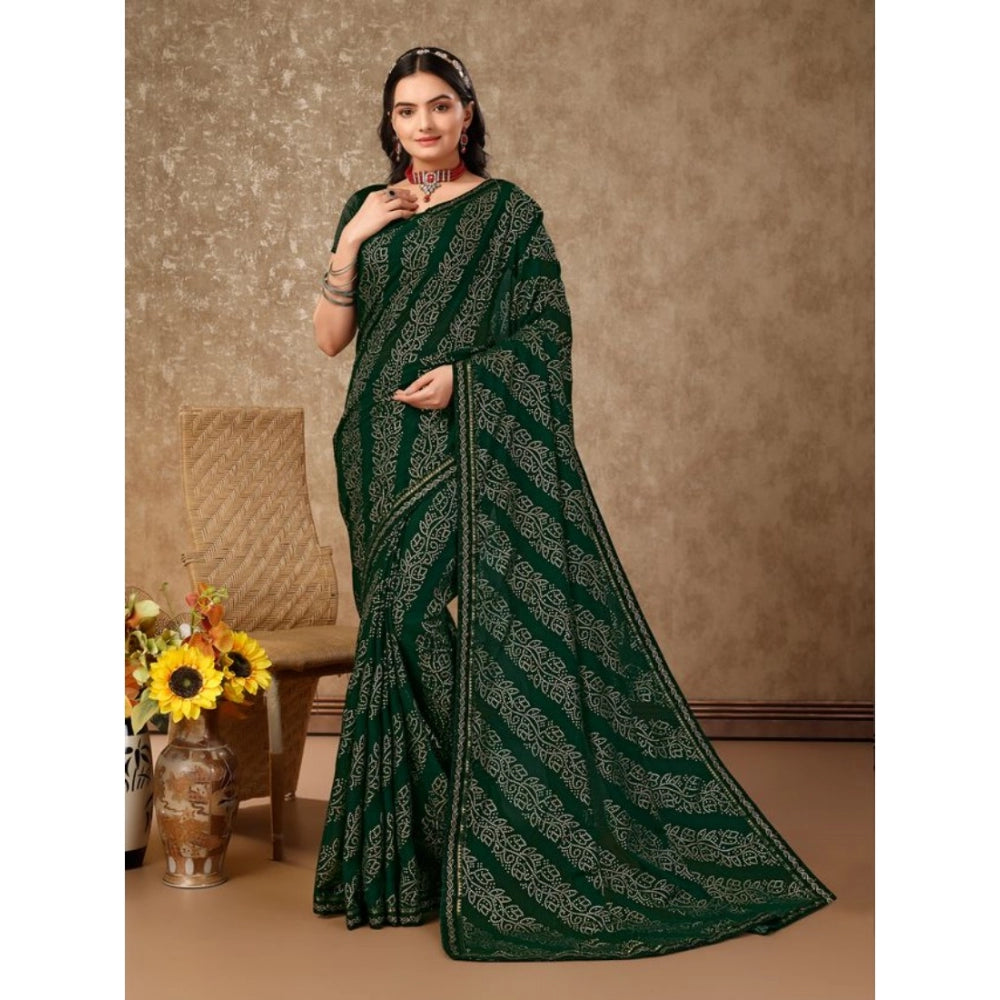 Shopper Beast Women's Zomto Bandhani Saree With Unstitched Blouse (Green, 5-6 Mtrs)