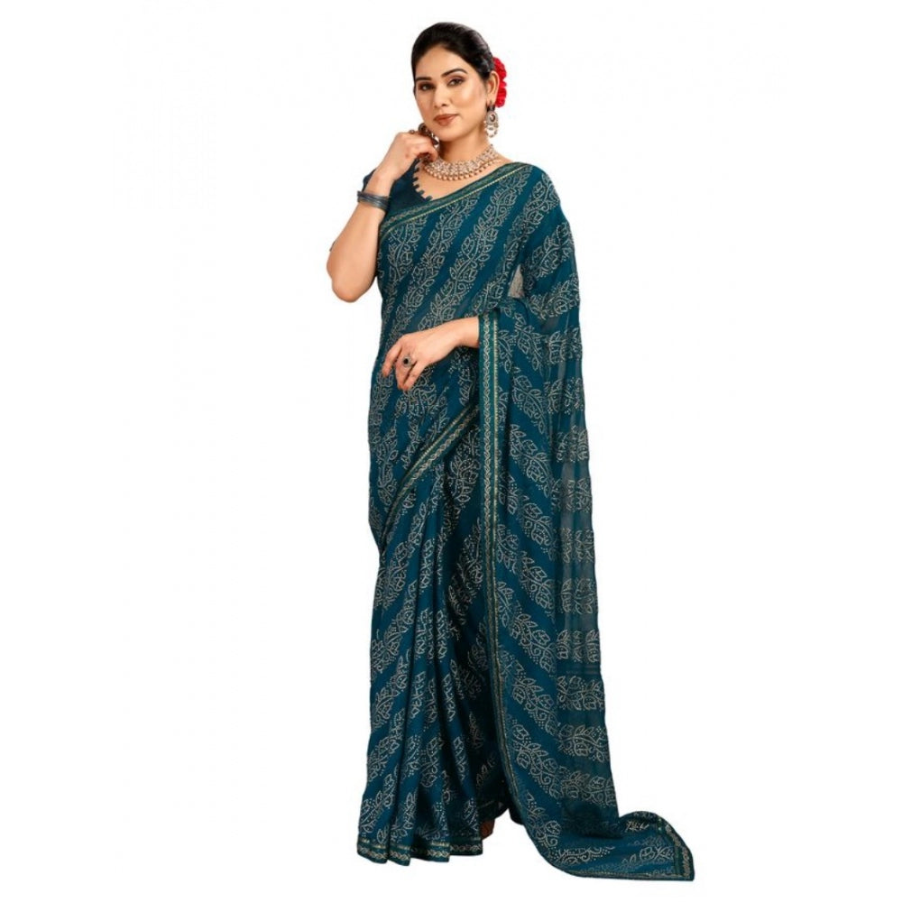 Shopper Beast Women's Zomto Bandhani Saree With Unstitched Blouse (Blue, 5-6 Mtrs)