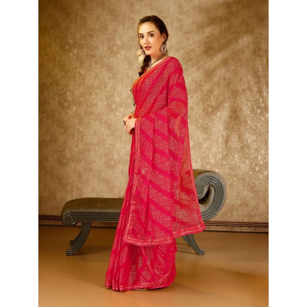 Shopper Beast Women's Zomto Bandhani Saree With Unstitched Blouse (Pink, 5-6 Mtrs)