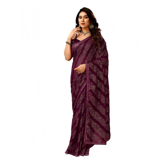 Shopper Beast Women's Zomto Bandhani Saree With Unstitched Blouse (Wine, 5-6 Mtrs)