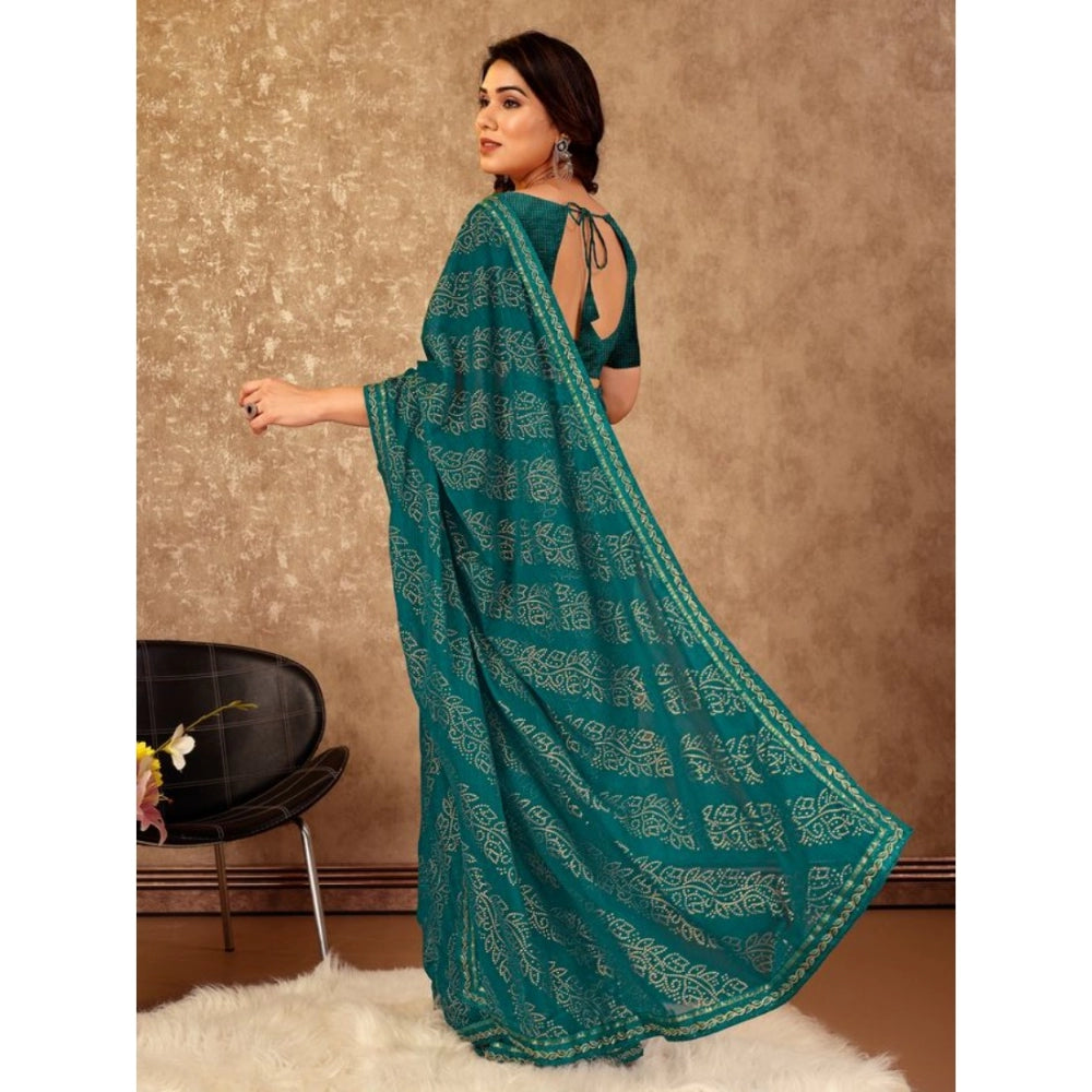 Shopper Beast Women's Zomto Bandhani Saree With Unstitched Blouse (Teal Blue, 5-6 Mtrs)