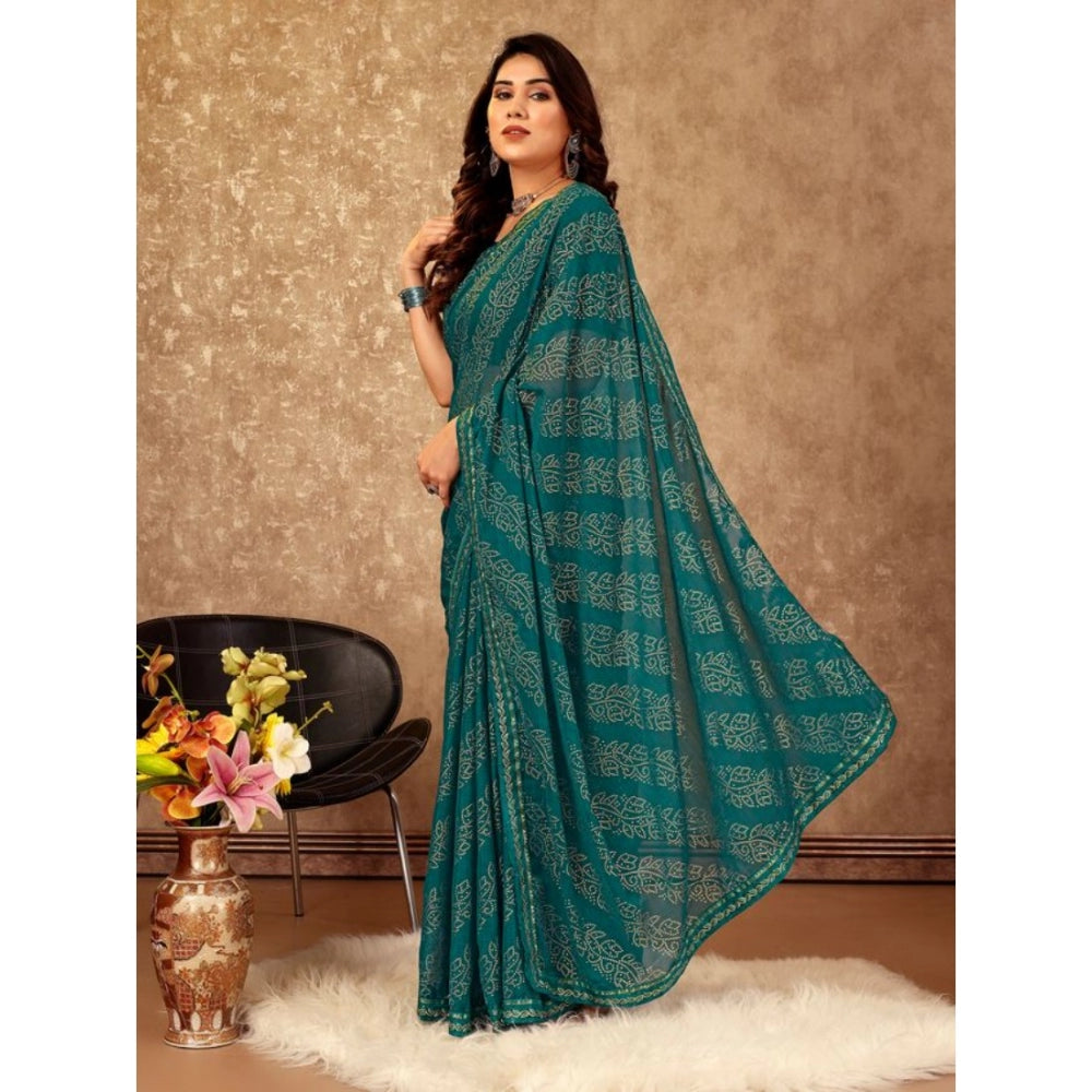 Shopper Beast Women's Zomto Bandhani Saree With Unstitched Blouse (Teal Blue, 5-6 Mtrs)