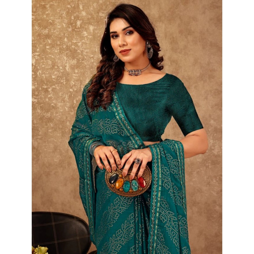 Shopper Beast Women's Zomto Bandhani Saree With Unstitched Blouse (Teal Blue, 5-6 Mtrs)