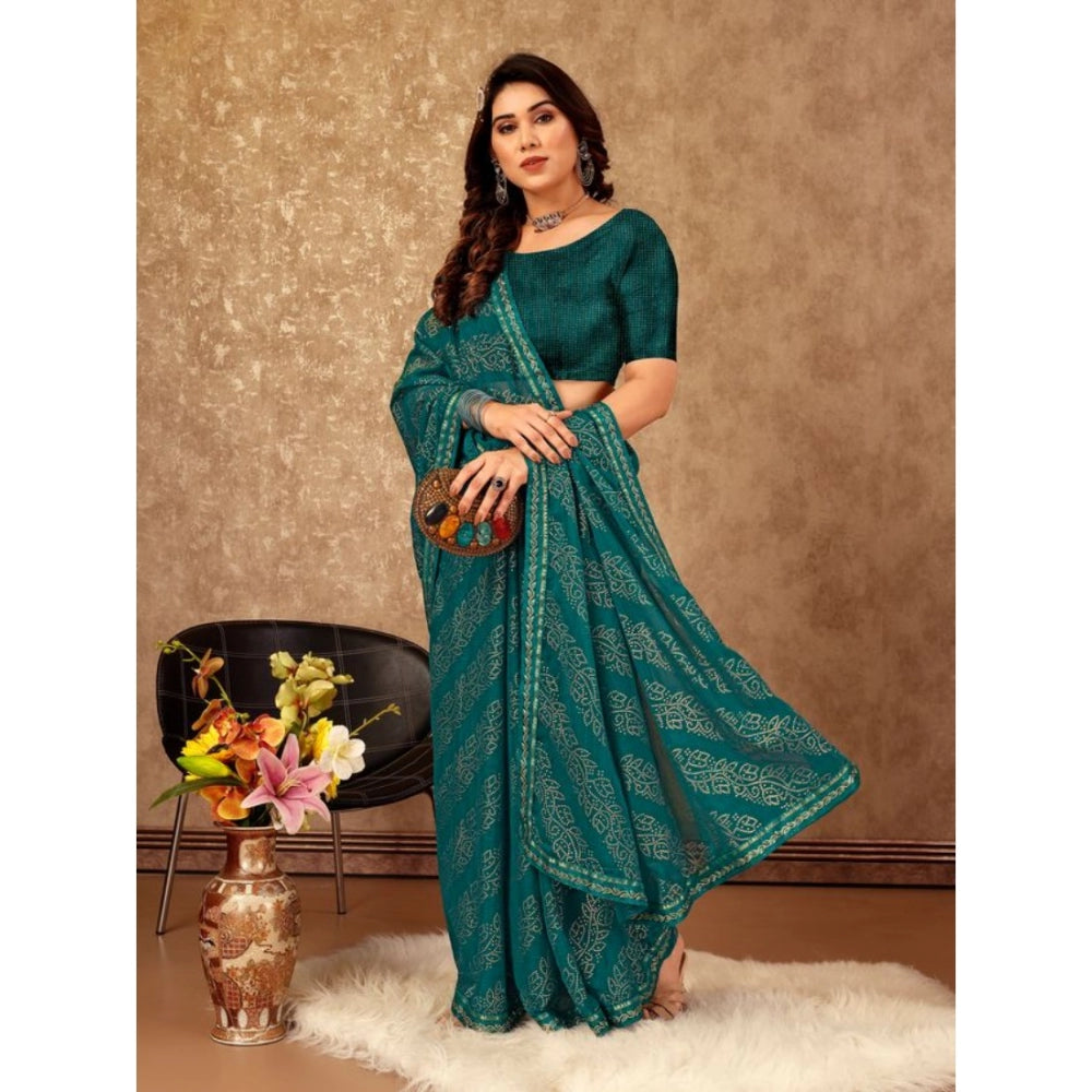 Shopper Beast Women's Zomto Bandhani Saree With Unstitched Blouse (Teal Blue, 5-6 Mtrs)