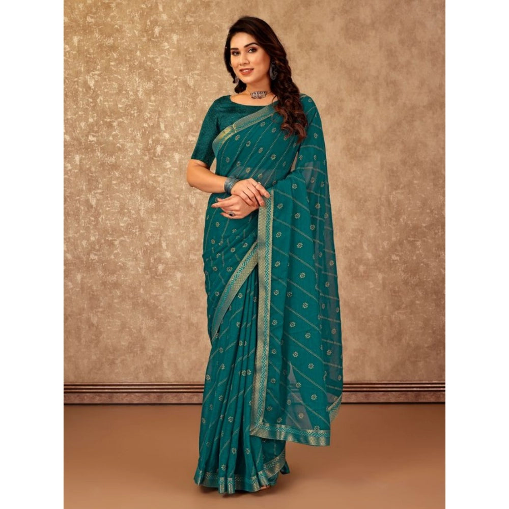 Shopper Beast Women's Zomto Bandhani Saree With Unstitched Blouse (Teal Blue, 5-6 Mtrs)