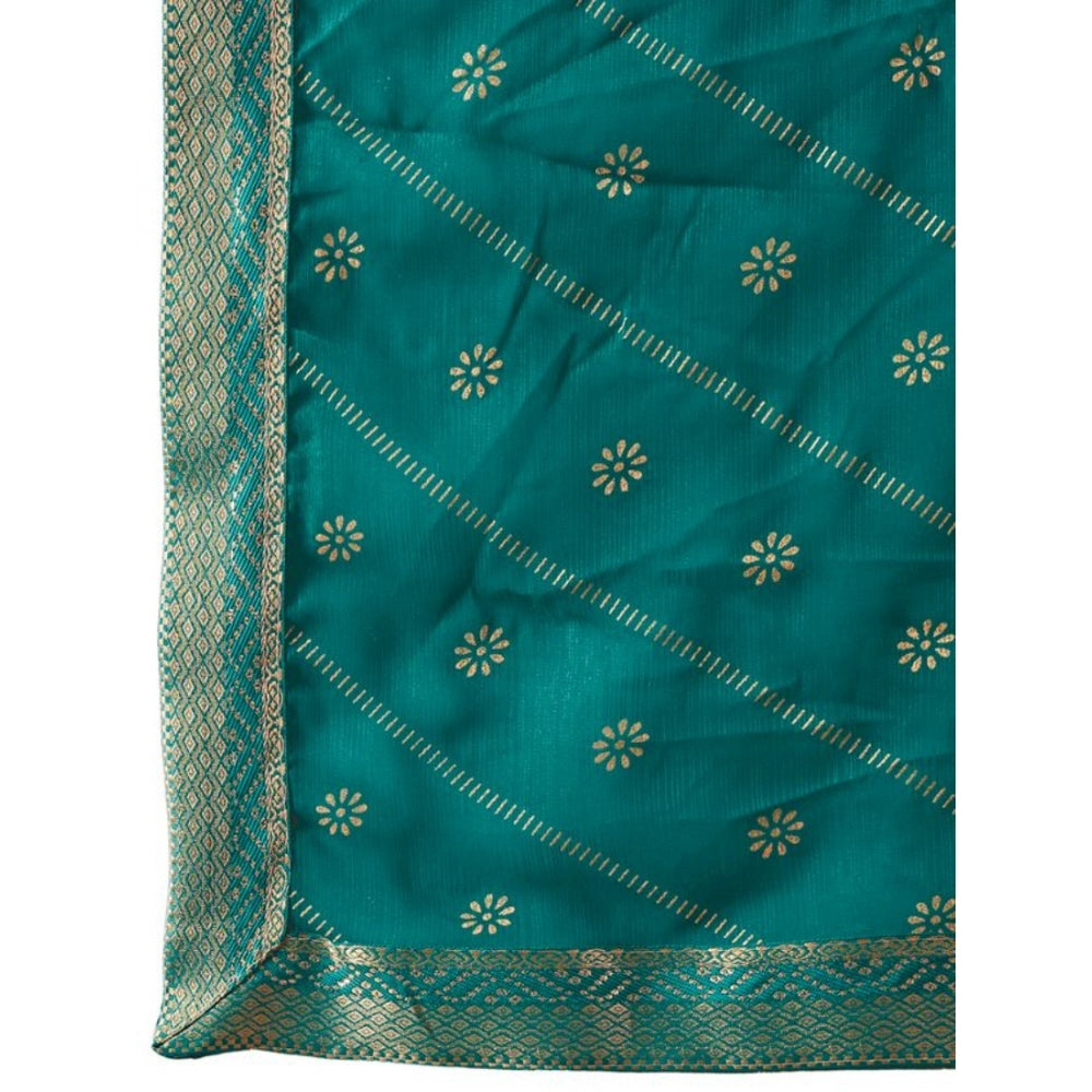 Shopper Beast Women's Zomto Bandhani Saree With Unstitched Blouse (Teal Blue, 5-6 Mtrs)