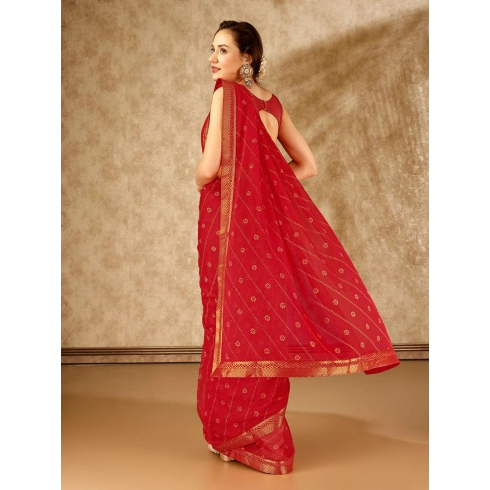 Shopper Beast Women's Zomto Bandhani Saree With Unstitched Blouse (Red, 5-6 Mtrs)