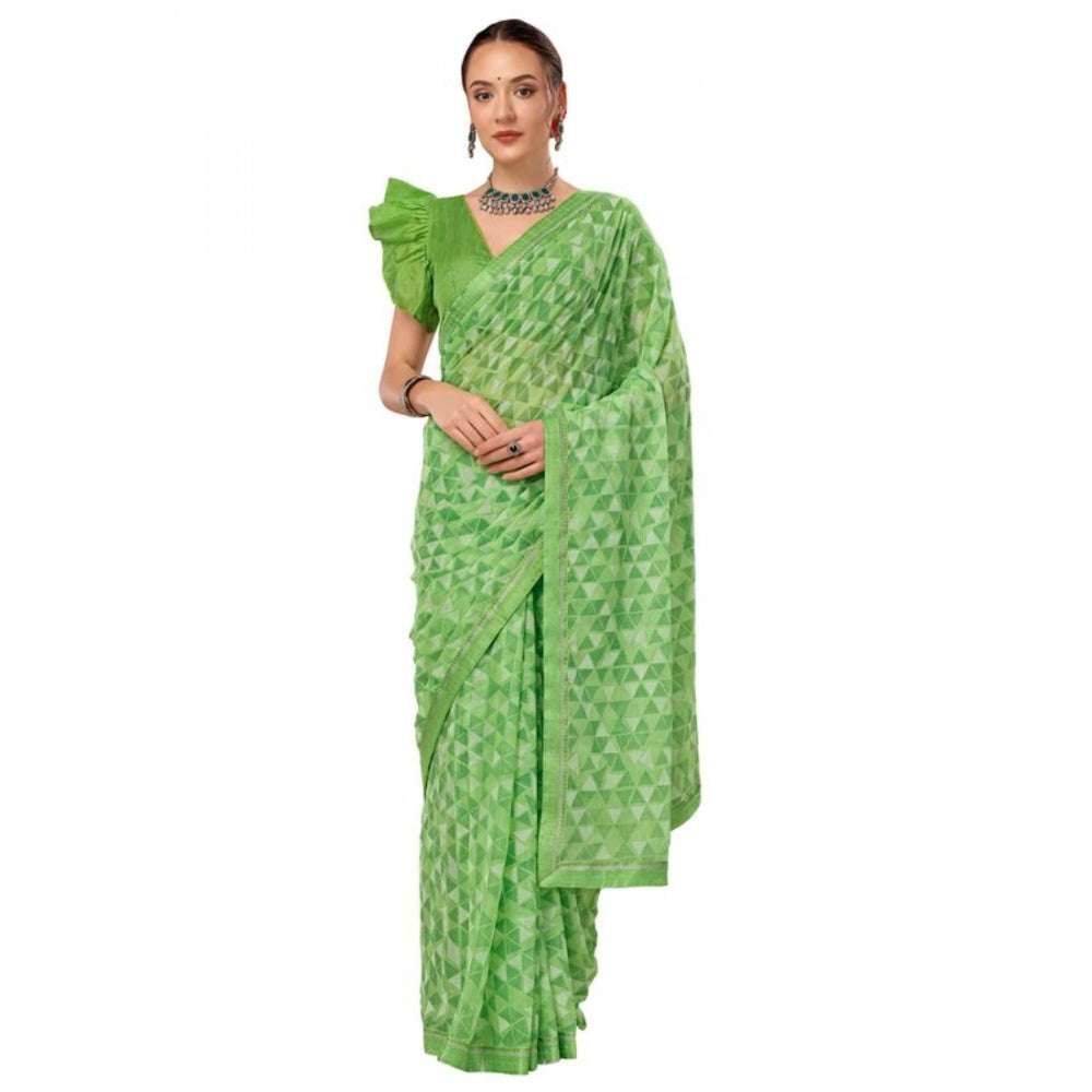 Shopper Beast Women's Zomto Printed Saree With Unstitched Blouse (Green, 5-6 Mtrs)