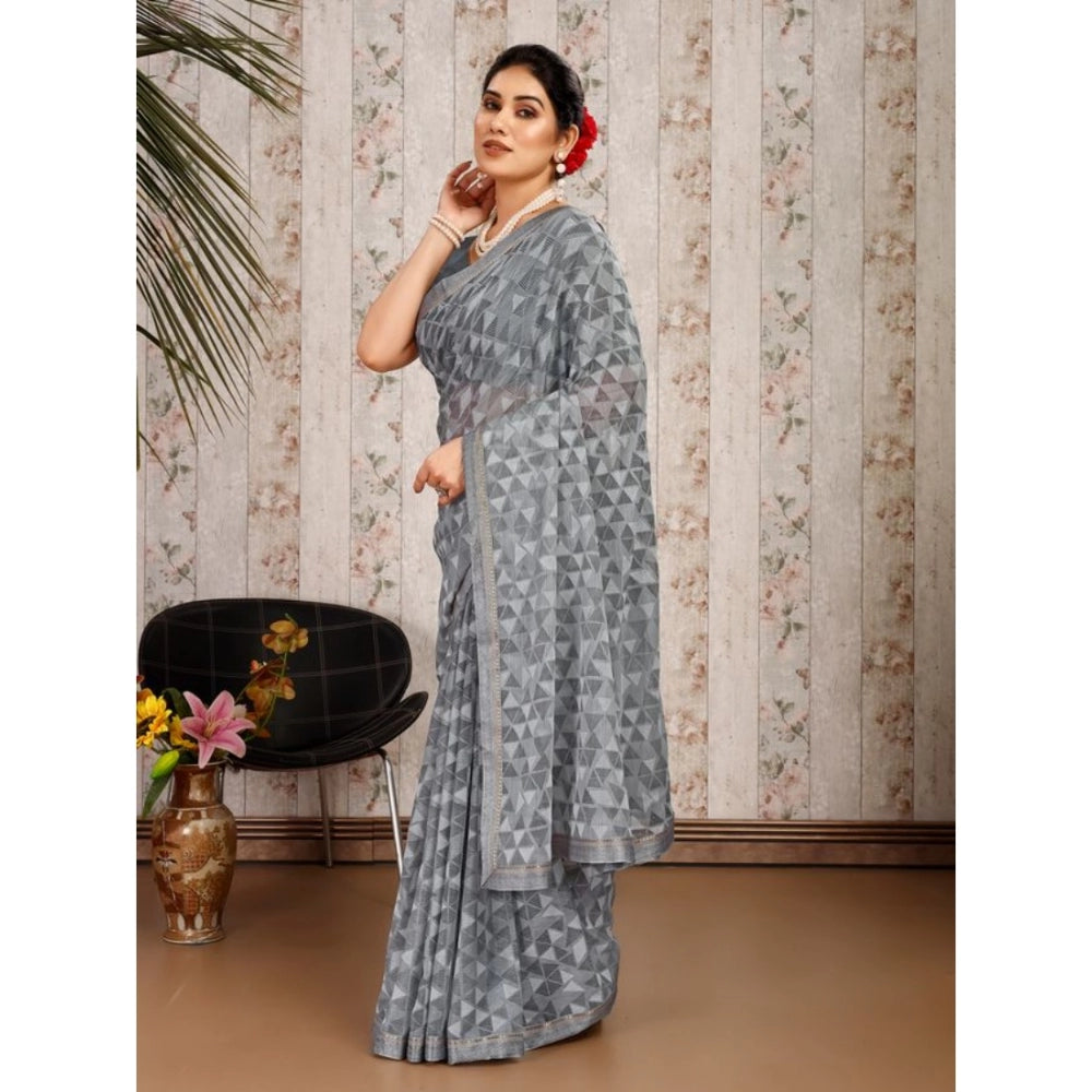 Shopper Beast Women's Zomto Printed Saree With Unstitched Blouse (Grey, 5-6 Mtrs)