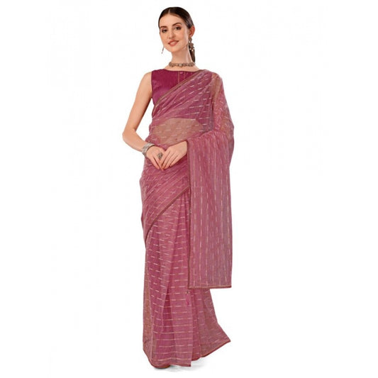 Shopper Beast Women's Linen Line Saree With Unstitched Blouse (Purple, 5-6 Mtrs)