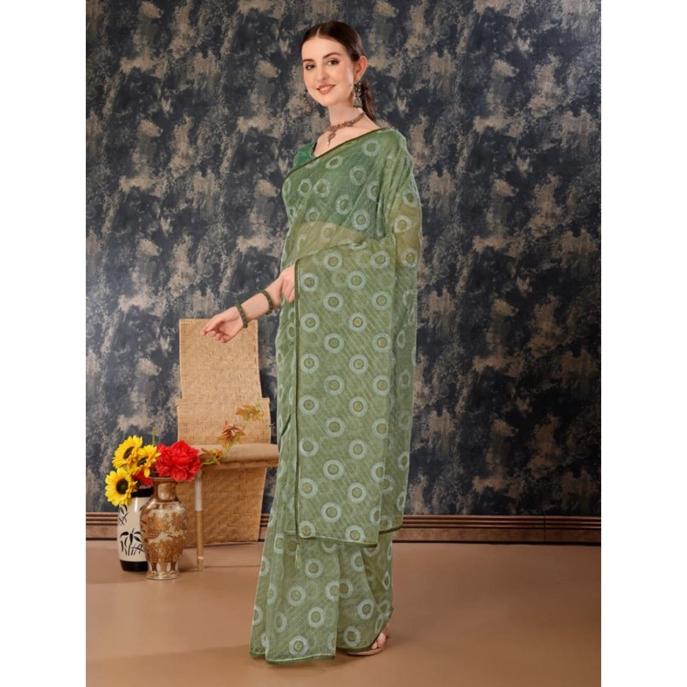 Shopper Beast Women's Linen Gola Printed Saree With Unstitched Blouse (Green, 5-6 Mtrs)