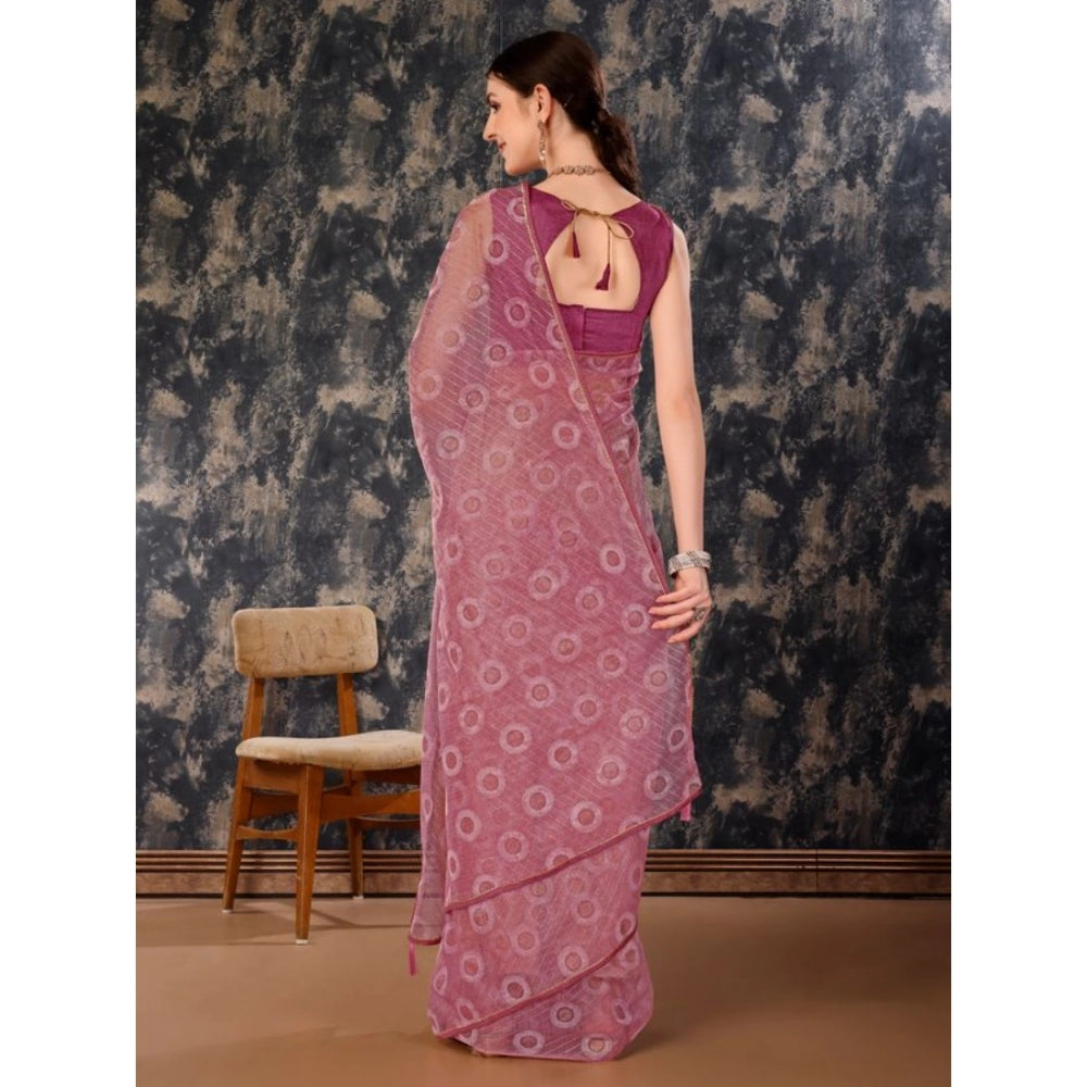 Shopper Beast Women's Linen Gola Printed Saree With Unstitched Blouse (Purple, 5-6 Mtrs)