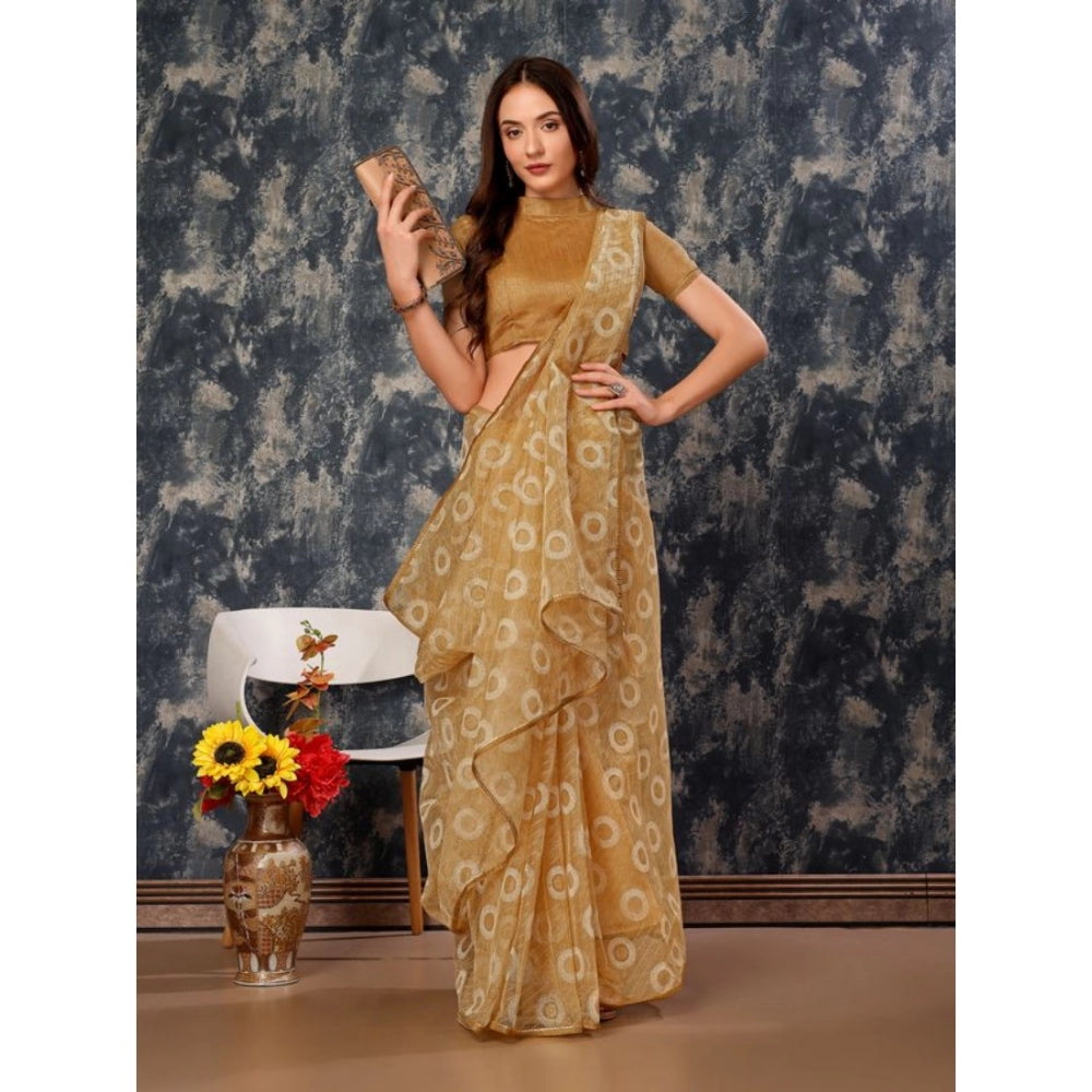 Shopper Beast Women's Linen Gola Printed Saree With Unstitched Blouse (Beige, 5-6 Mtrs)