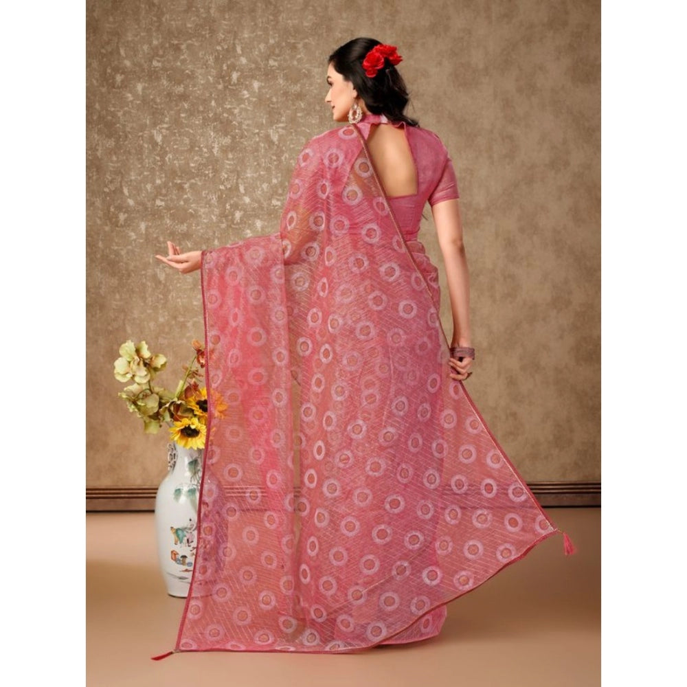 Shopper Beast Women's Linen Gola Printed Saree With Unstitched Blouse (Light Pink, 5-6 Mtrs)