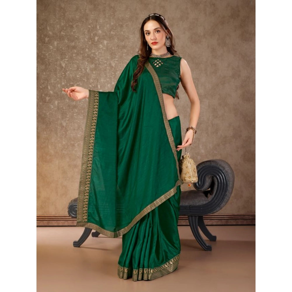 Shopper Beast Women's Vichitra Plain Saree With Unstitched Blouse (Green, 5-6 Mtrs)