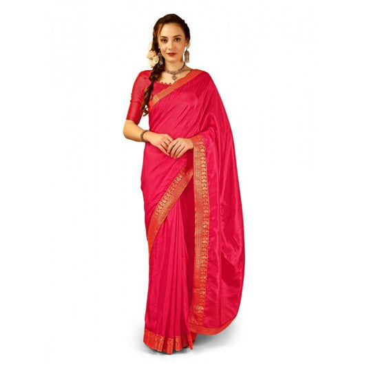 Shopper Beast Women's Vichitra Plain Saree With Unstitched Blouse (Pink, 5-6 Mtrs)