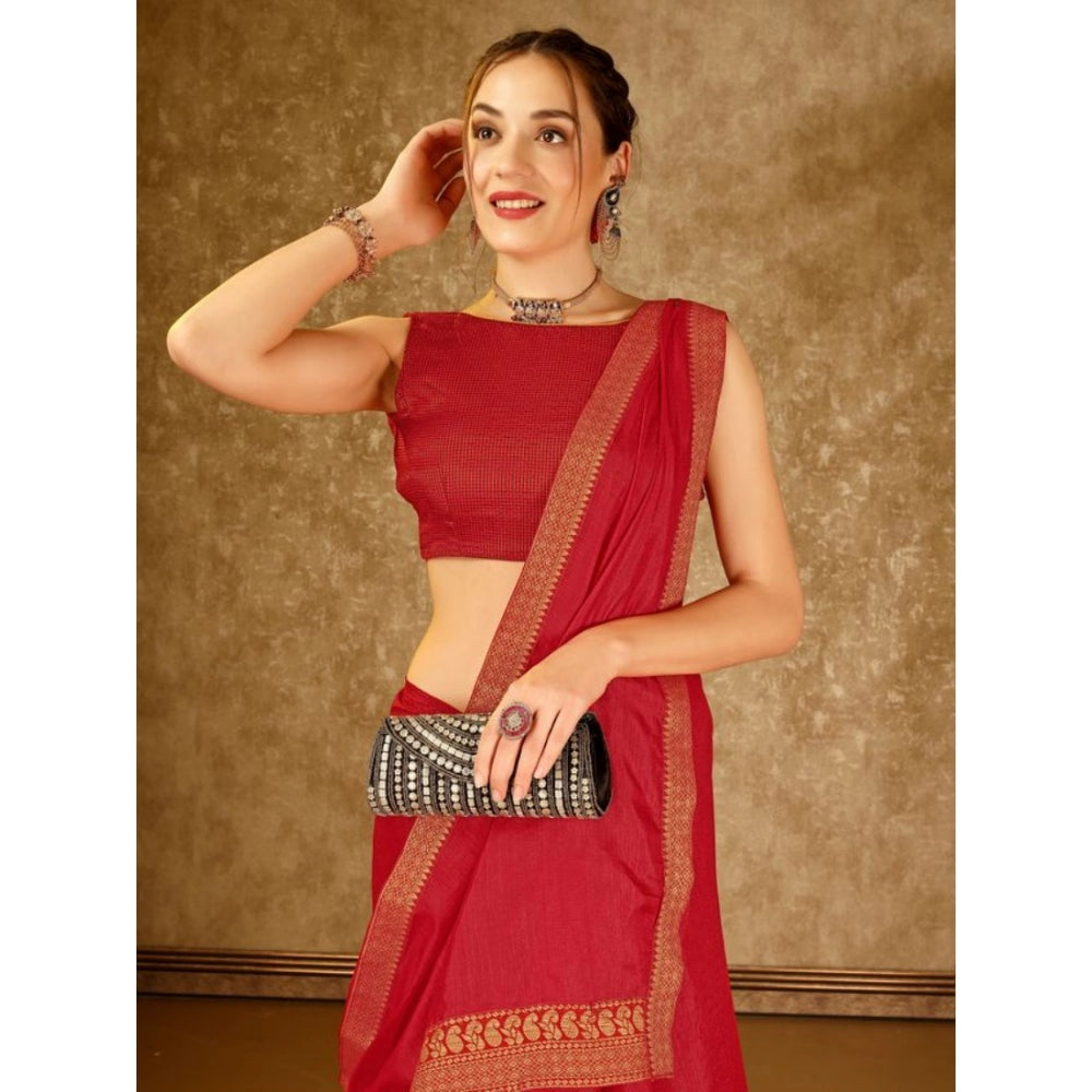 Shopper Beast Women's Vichitra Plain Saree With Unstitched Blouse (Red, 5-6 Mtrs)