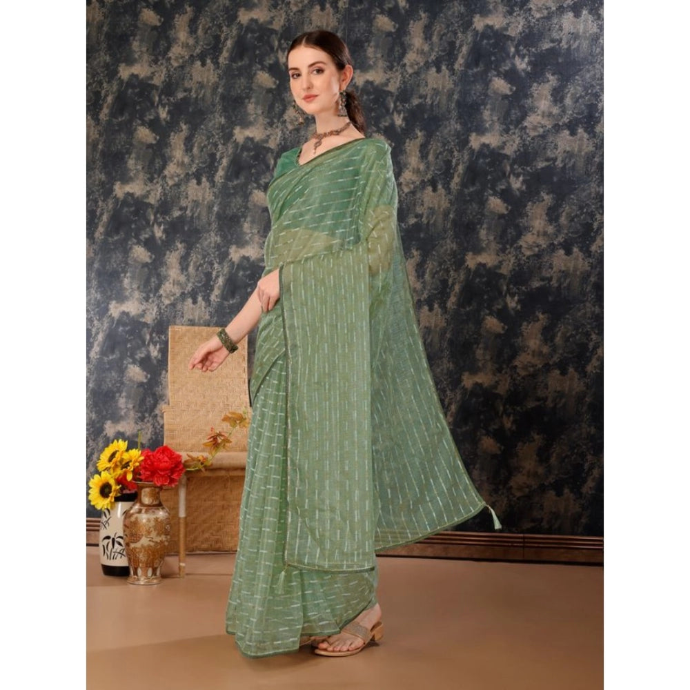 Shopper Beast Women's Linen Line Saree With Unstitched Blouse (Green, 5-6 Mtrs)