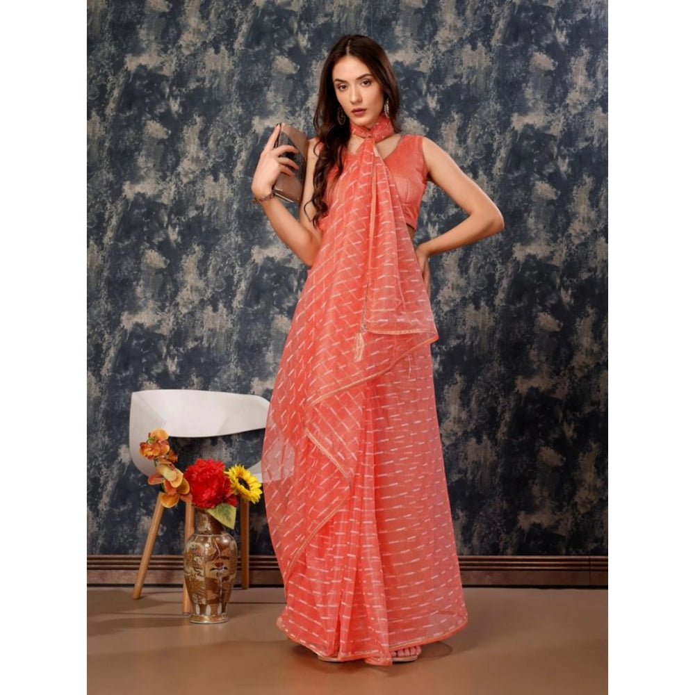 Shopper Beast Women's Linen Line Saree With Unstitched Blouse (Orange, 5-6 Mtrs)