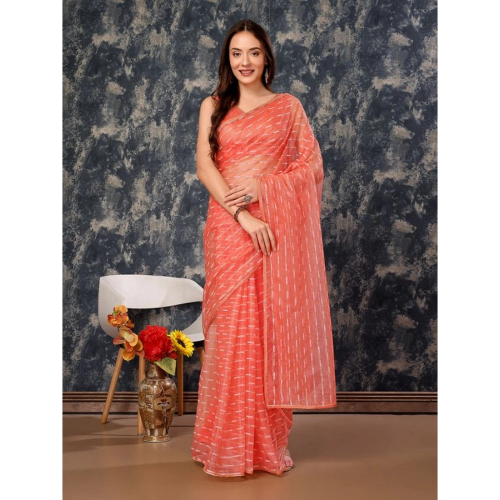 Shopper Beast Women's Linen Line Saree With Unstitched Blouse (Orange, 5-6 Mtrs)