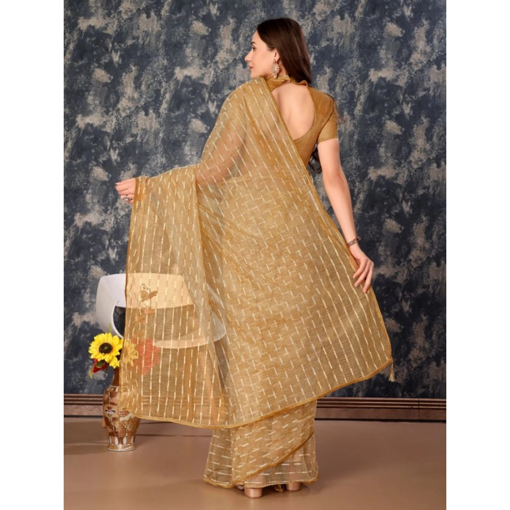 Shopper Beast Women's Linen Line Saree With Unstitched Blouse (Beige, 5-6 Mtrs)