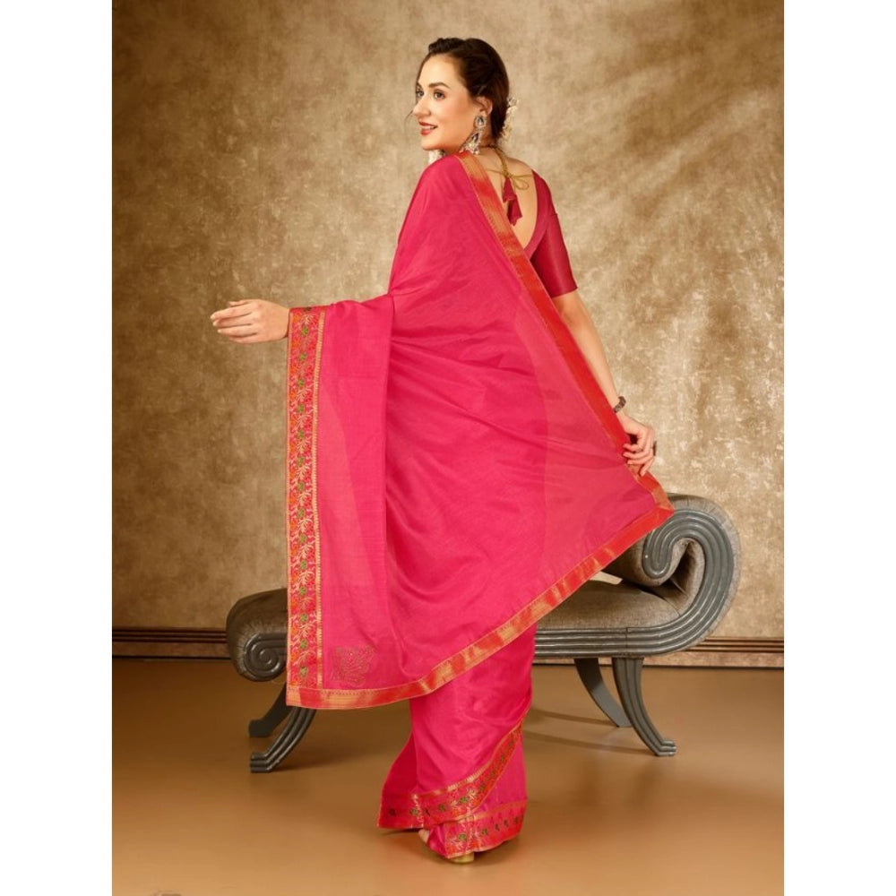 Shopper Beast Women's Vichitra Swiroshki Butta Saree With Unstitched Blouse (Pink, 5-6 Mtrs)