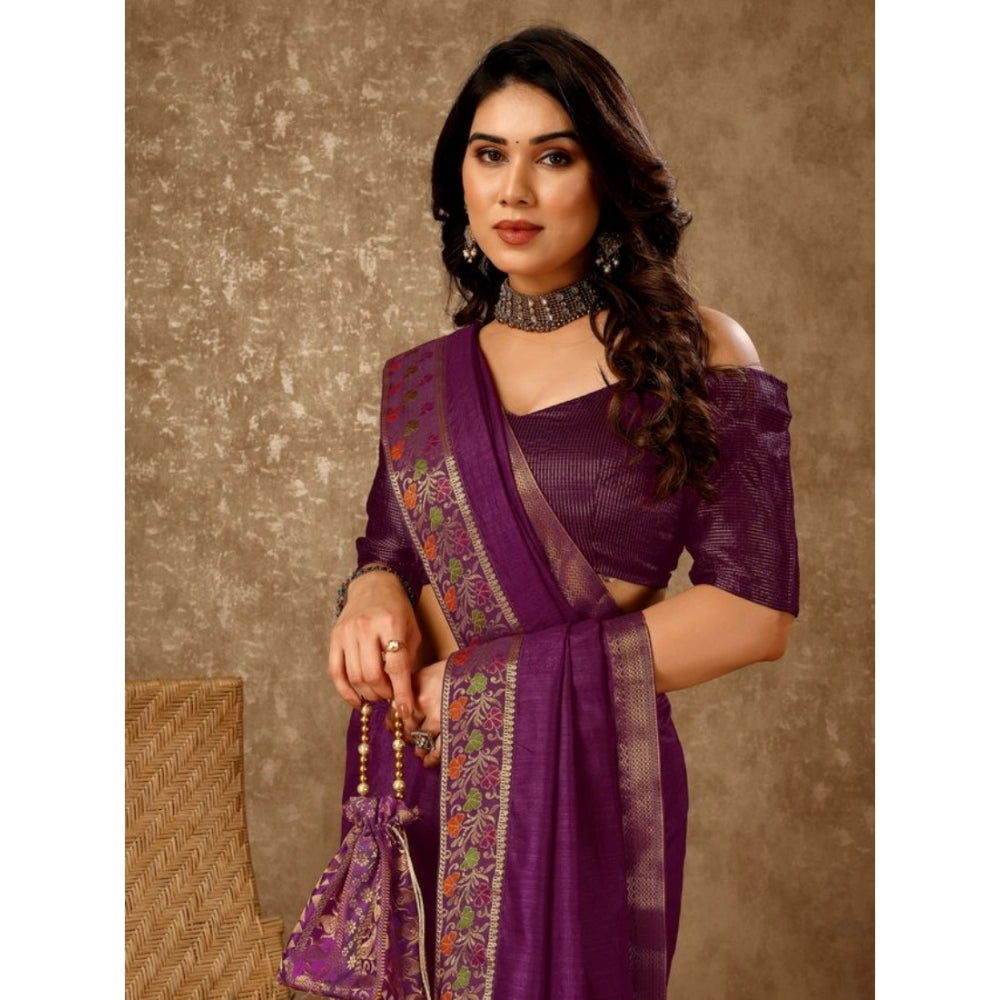 Shopper Beast Women's Vichitra Swiroshki Butta Saree With Unstitched Blouse (Wine, 5-6 Mtrs)