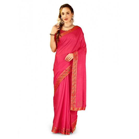 Shopper Beast Women's Vichitra Swiroshki Butta Saree With Unstitched Blouse (Pink, 5-6 Mtrs)