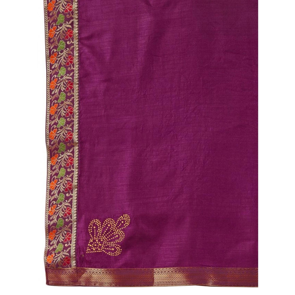 Shopper Beast Women's Vichitra Swiroshki Butta Saree With Unstitched Blouse (Wine, 5-6 Mtrs)