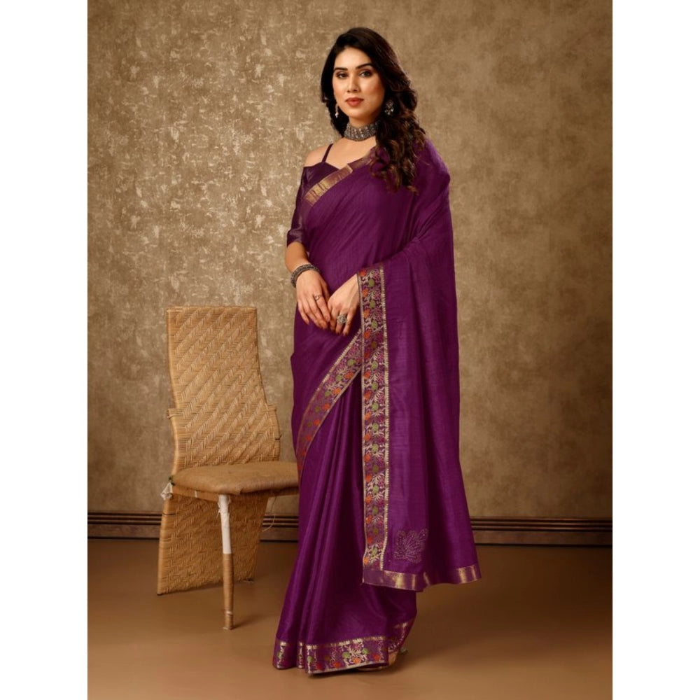 Shopper Beast Women's Vichitra Swiroshki Butta Saree With Unstitched Blouse (Wine, 5-6 Mtrs)