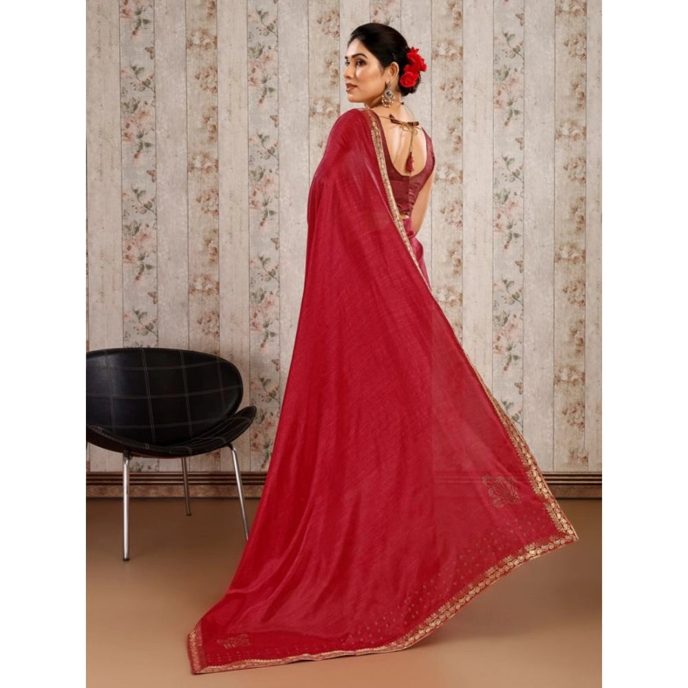 Shopper Beast Women's Vichitra Swiroshki Butta Saree With Unstitched Blouse (Maroon, 5-6 Mtrs)