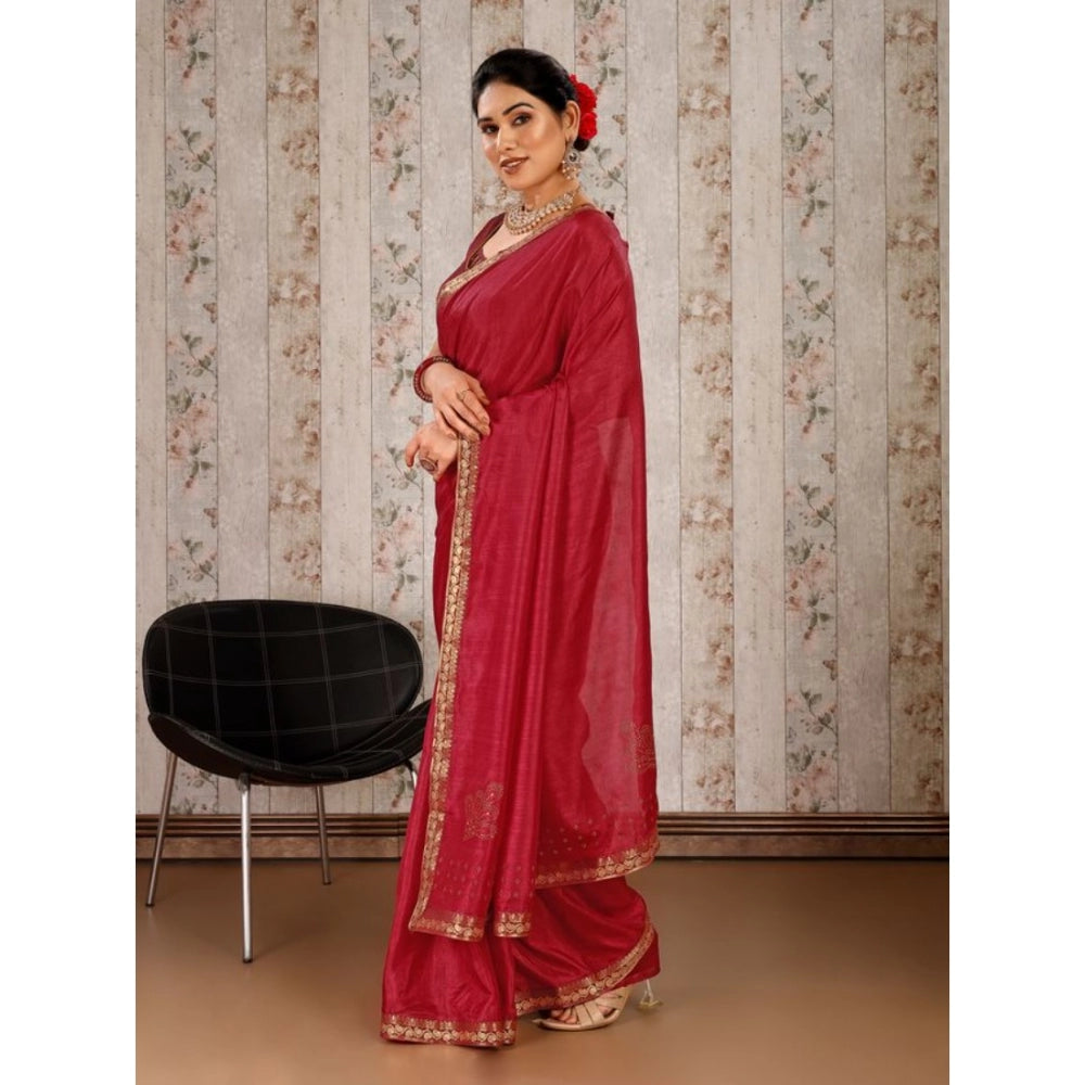 Shopper Beast Women's Vichitra Swiroshki Butta Saree With Unstitched Blouse (Maroon, 5-6 Mtrs)