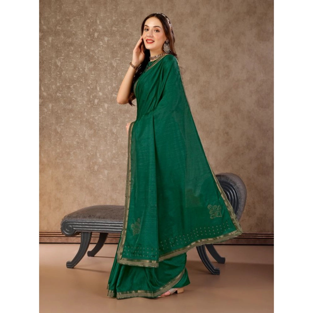 Shopper Beast Women's Vichitra Swiroshki Butta Saree With Unstitched Blouse (Green, 5-6 Mtrs)