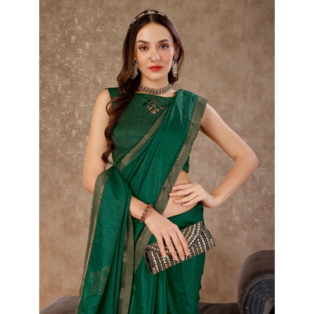 Shopper Beast Women's Vichitra Swiroshki Butta Saree With Unstitched Blouse (Green, 5-6 Mtrs)