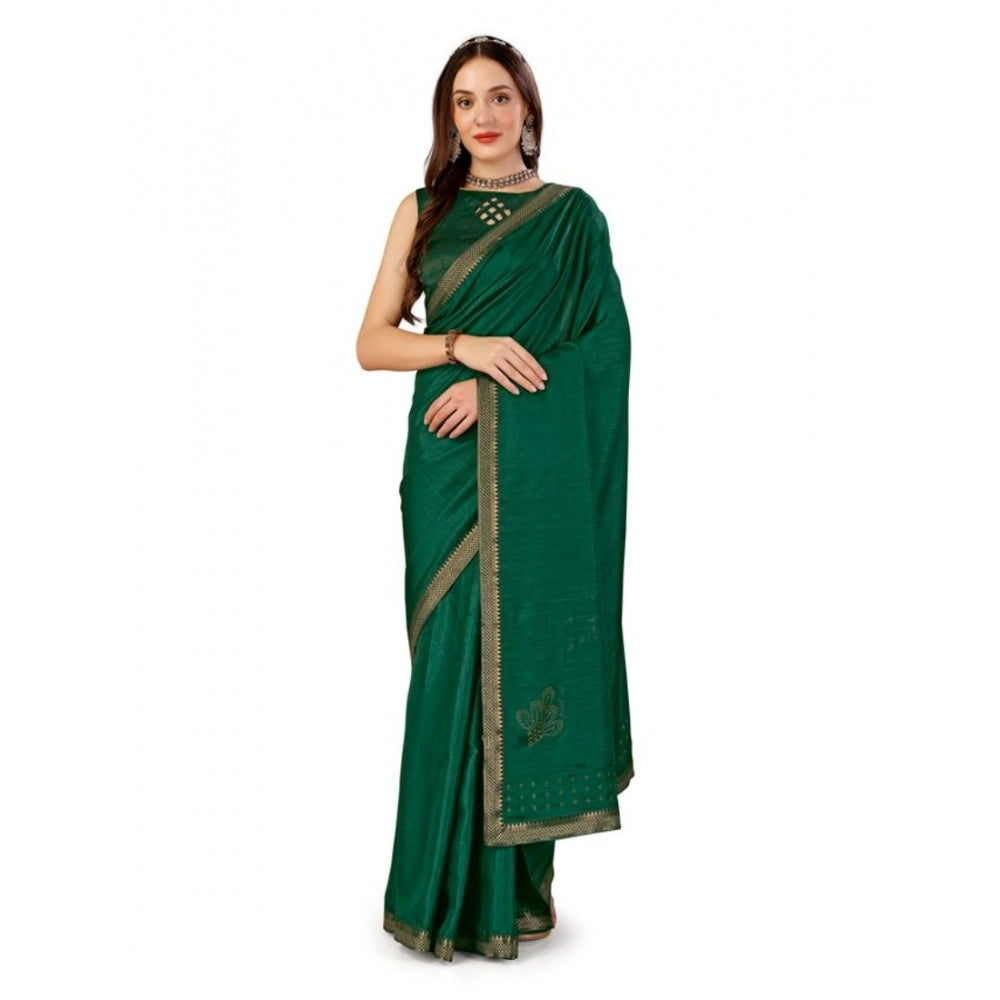 Shopper Beast Women's Vichitra Swiroshki Butta Saree With Unstitched Blouse (Green, 5-6 Mtrs)