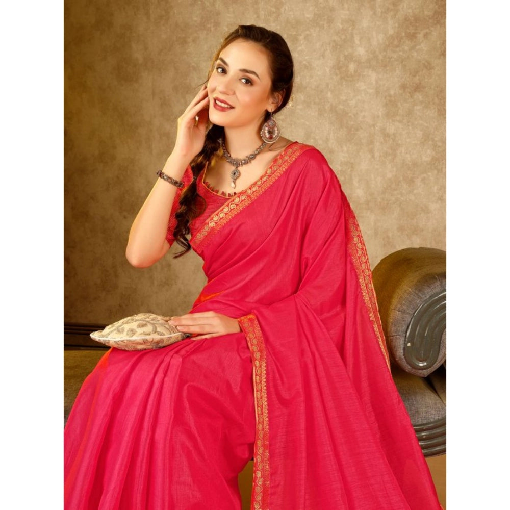 Shopper Beast Women's Vichitra Swiroshki Butta Saree With Unstitched Blouse (Pink, 5-6 Mtrs)