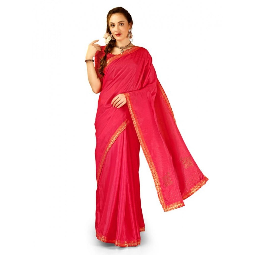 Shopper Beast Women's Vichitra Swiroshki Butta Saree With Unstitched Blouse (Pink, 5-6 Mtrs)