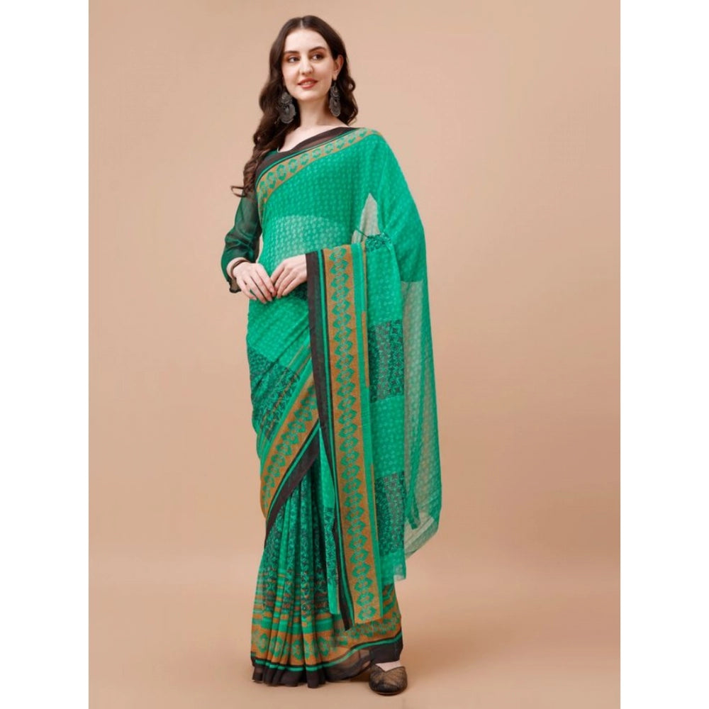 Shopper Beast Women's Weightless Floral Printed Saree With Unstitched Blouse (Green, 5-6 Mtrs)