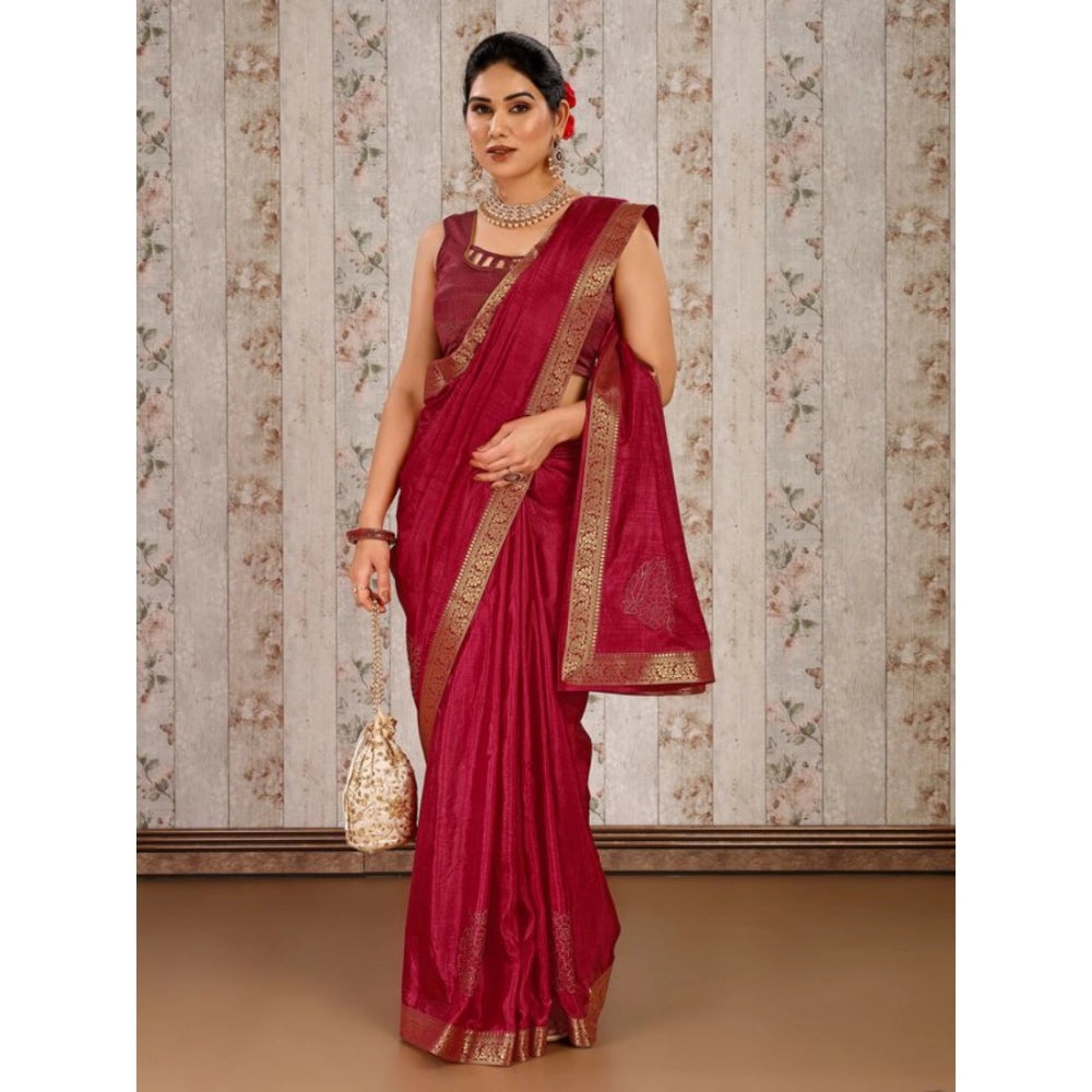 Shopper Beast Women's Vichitra Swiroshki Butta Saree With Unstitched Blouse (Maroon, 5-6 Mtrs)