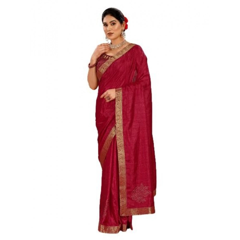 Shopper Beast Women's Vichitra Swiroshki Butta Saree With Unstitched Blouse (Maroon, 5-6 Mtrs)