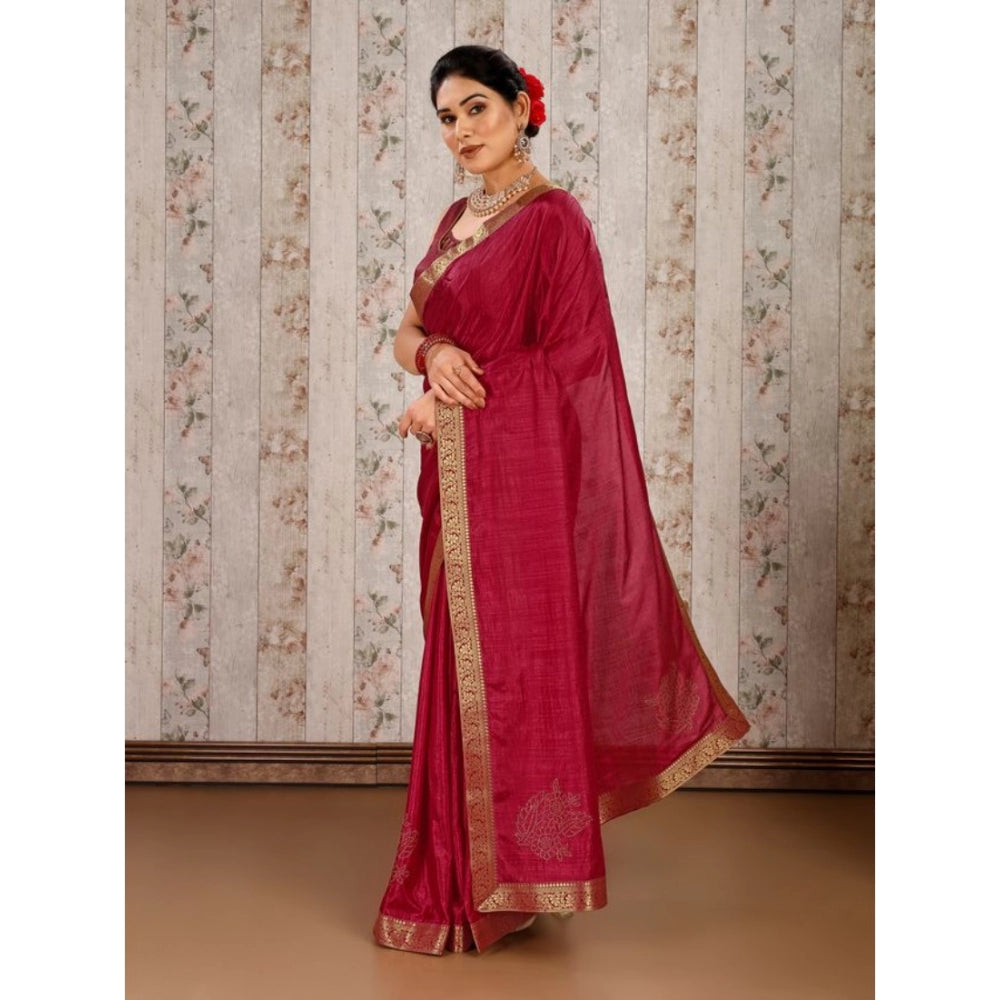 Shopper Beast Women's Vichitra Swiroshki Butta Saree With Unstitched Blouse (Maroon, 5-6 Mtrs)