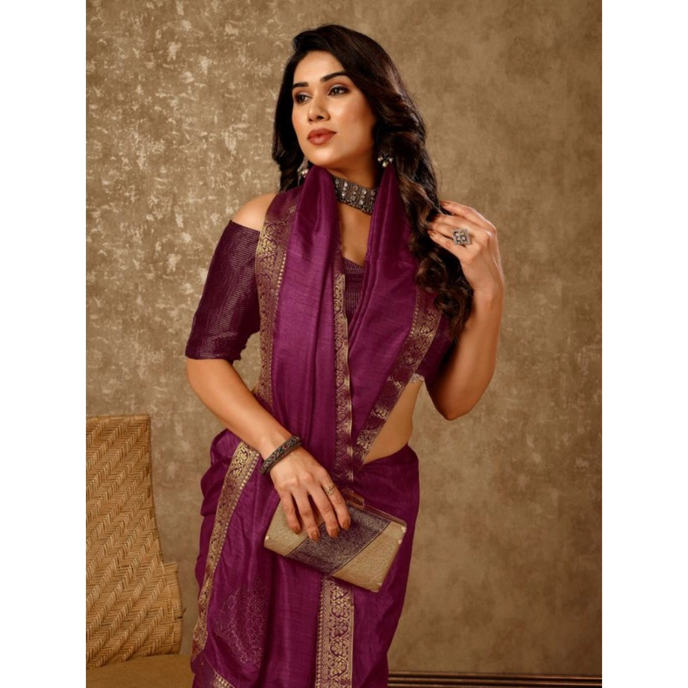 Shopper Beast Women's Vichitra Swiroshki Butta Saree With Unstitched Blouse (Wine, 5-6 Mtrs)