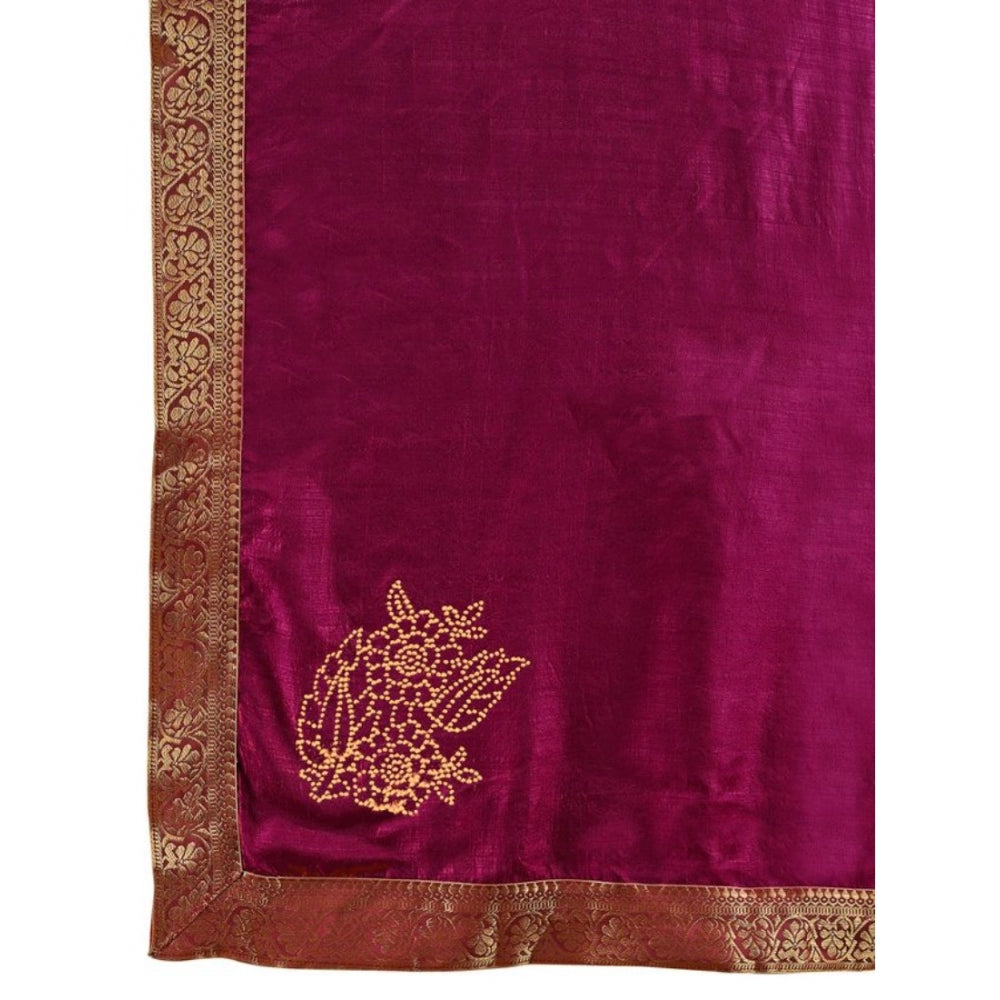 Shopper Beast Women's Vichitra Swiroshki Butta Saree With Unstitched Blouse (Wine, 5-6 Mtrs)