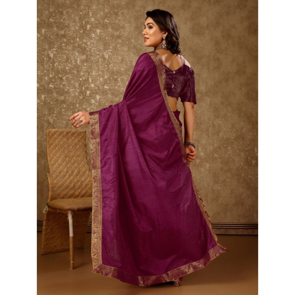 Shopper Beast Women's Vichitra Swiroshki Butta Saree With Unstitched Blouse (Wine, 5-6 Mtrs)