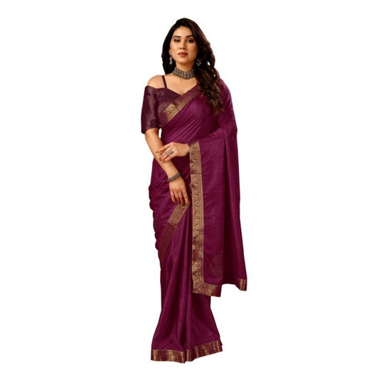 Shopper Beast Women's Vichitra Swiroshki Butta Saree With Unstitched Blouse (Wine, 5-6 Mtrs)