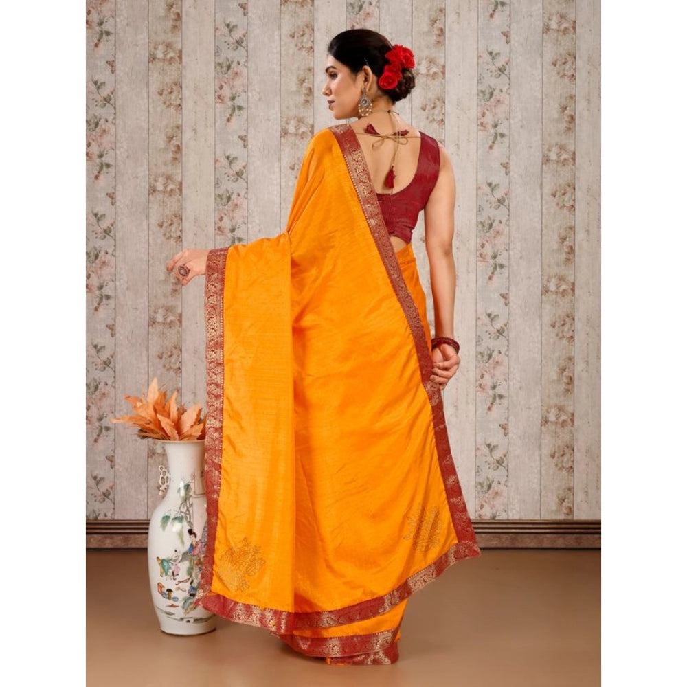 Shopper Beast Women's Vichitra Swiroshki Butta Saree With Unstitched Blouse (Yellow, 5-6 Mtrs)