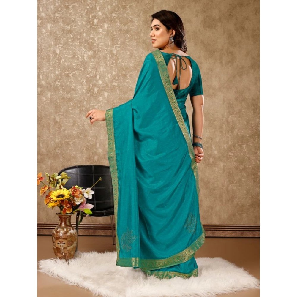 Shopper Beast Women's Vichitra Swiroshki Butta Saree With Unstitched Blouse (Teal Blue, 5-6 Mtrs)