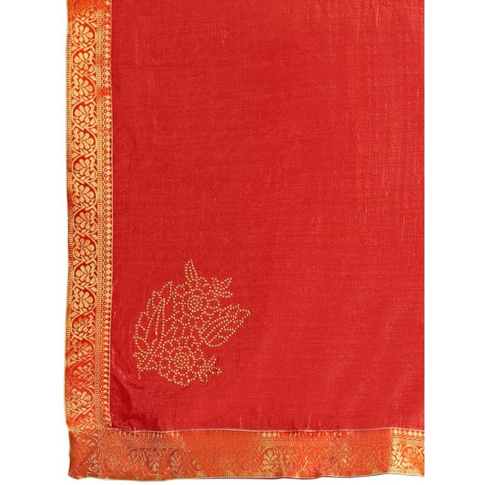 Shopper Beast Women's Vichitra Swiroshki Butta Saree With Unstitched Blouse (Red, 5-6 Mtrs)