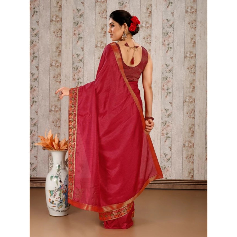 Shopper Beast Women's Vichitra Swiroshki Butta Saree With Unstitched Blouse (Maroon, 5-6 Mtrs)