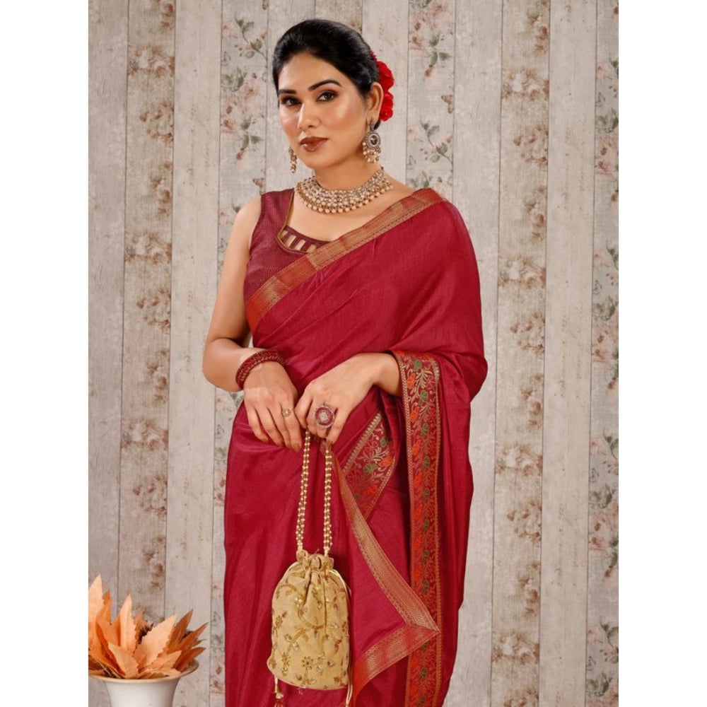 Shopper Beast Women's Vichitra Swiroshki Butta Saree With Unstitched Blouse (Maroon, 5-6 Mtrs)